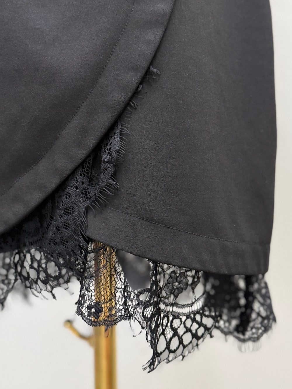 Sugar + Lips Black Lace Trim Mini Skirt Size S Faux Wrap Slip Style - Picture 3 of 11
